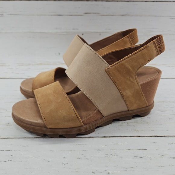 Sorel Shoes - Sorel Joanie II Sandals Womens 8.5 Brown Tan Leather Strappy Platform Wedge Lug